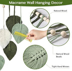 MIPON Macrame Wall Hanging Leaves Decor,Boho Handmade Woven Leaf Tassels Tapestry Gift Ideas for Nursery, Bedroom, Living Room, 15.7 X 28 Inch(Green)
