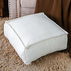 SUTAVIA Pouf Ottoman Cover Unstuffed Pouf Seat Decorative Soft Storage Bean Bag 20x20x8 Inches Square Floor Footrest for Living Room Bedroom (White, Square)