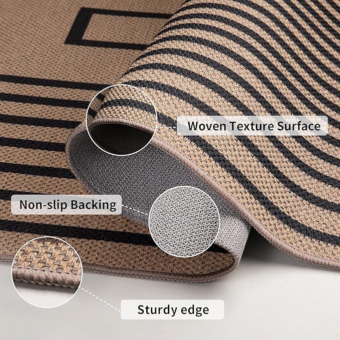 Easy Jute Rug 5x7 Large Washable Area Rug for Dining Room Table,Non-Slip Thin Indoor Outdoor Rug,Modern Farmhouse Geometric Floor Carpet for Living Room Office Bedroom Patio Sunroom