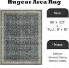 HUGEAR Area Rug 8x10 Vintage Black Machine Washable Living Room Rugs Distressed Retro Floral Vacuumable Low Pile Carpet Bedroom Office Dining Room Laundry Room Non Slip Soft Lightweight