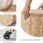 Wimarsbon Round Pouf Ottomans, Handwoven Natural Water Hyacinth Seagrass Pouffe,Outdoor Rattan Stool Accent Seat, Bohemian Coastal Home Decor (Storage Ottoman - Natural Water Hyacinth Braid)