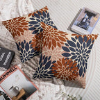 Navy Blue Burnt Orange Pink Pillow Covers 24X24 Inch Set of 2, Modern Dahlia Floral Print Decorative Throw Pillow Covers Outdoor Farmhouse Cushion Case for Home Couch Sofa Bed Decoration