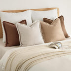MIULEE Decorative Couch Pillow Covers Neutral Linen Fringe Throw Pillows Set of 4 Accent Rustic Cushions Boho Farmhouse Pillowcases for Bed Sofa Living Room Spring Home Decor 22x22 Inch Beige/Brown