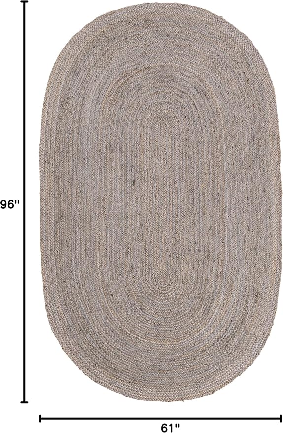 Unique Loom Braided Jute Collection Area Rug - Dhaka (5' 1" x 8' Oval, Gray)