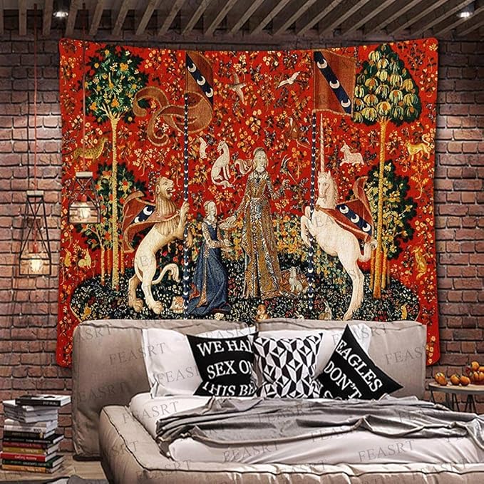 FEASRT European Medieval Royal Tapestry - Maiden and Unicorn, 90x84 Inches Soft Flannelette, for Decorative Wall Art Collection