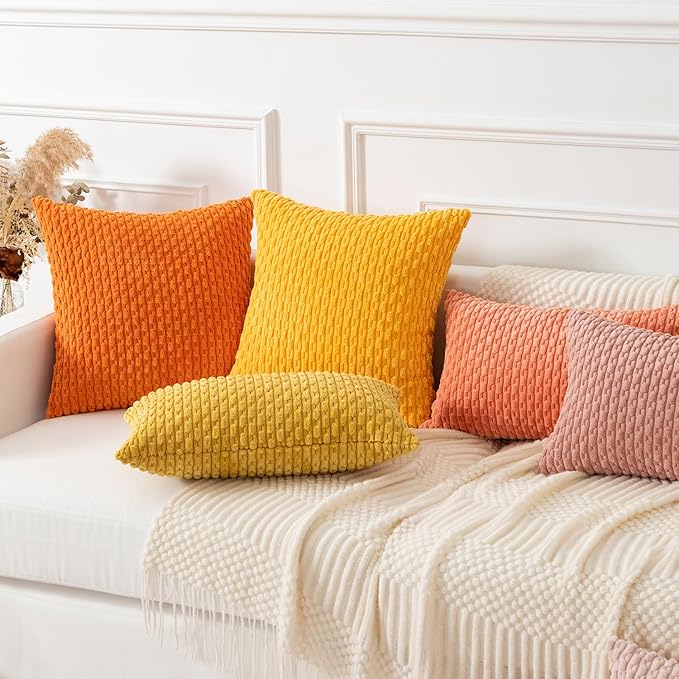 Kevin Textile 14x22 Inch Pillow Cover 1 Pack Boho Decorative Soft Striped Corduroy Lumbar Farmhouse Color Accent Rectangle Cushion Case for Living Room Couch Sofa Bed, Mustard Yellow