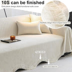 ROOMLIFE Boho White Couch Cover for Dogs, Washable Non Slip Furniture Protector Couch Sofa Covers for 3 Cushion Couch, Soft Chenille Couch Cover Throw Blanket with Tassels 71''X134''