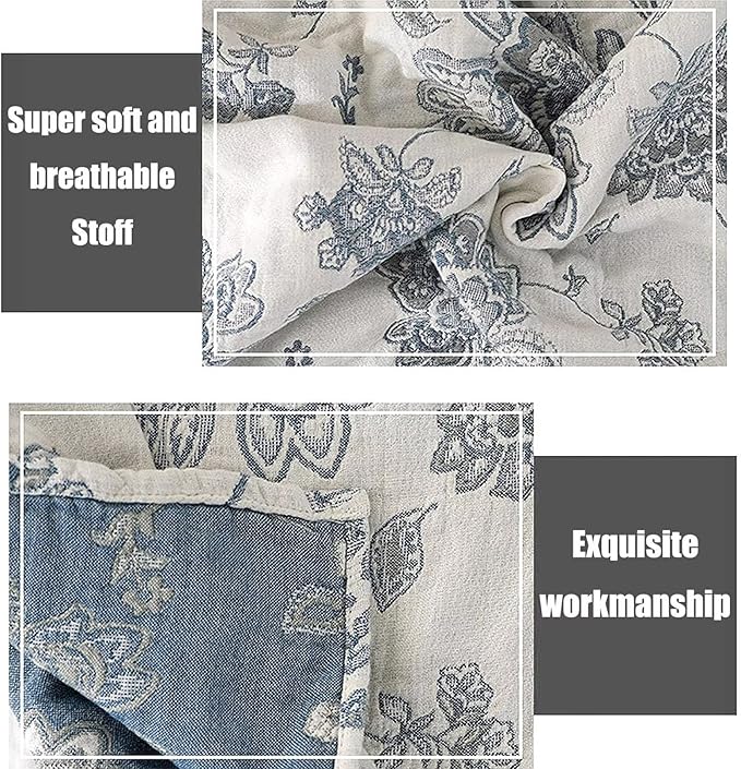 MSGKV Boho Throw Blanket for Bed 80''x90'', 100% Cotton Reversible Woven Breathable&Lightweight Spring Decorative Blanket for Couch Living Room