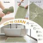 MIULEE Set of 2 Waffle Bathroom Rugs, Boho Bath Rugs Non Slip Washable, Super Absorbent Bath Mats, Ultra Soft Rubber Backed Shower Mats for Bathroom Floor, Tub and Shower, Sage Green, 17x24 Inch