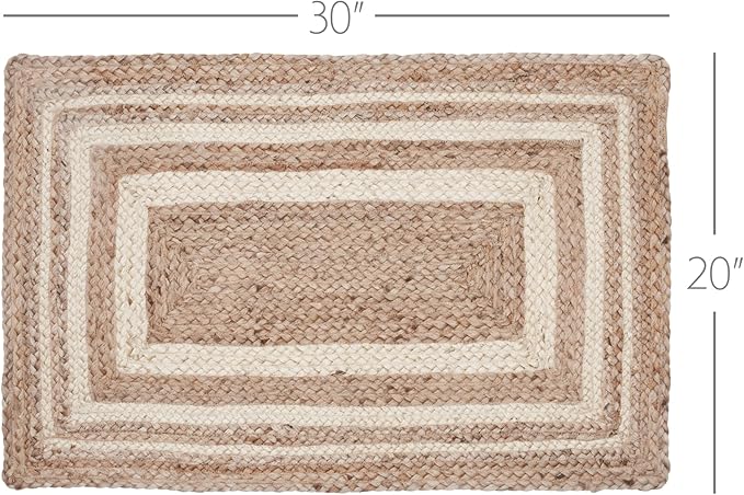 VHC Brands Jute Rug Rectangle with Pad, Natural and Crème, 20x30