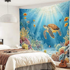 HVEST Blue Ocean Sea Turtle Tapestry Coastal Under the Sea Tropical Fish Coral Wall Tapestry for Bedroom Underwater World Sea Life Tapestries Wall Art Decor for Living Room Dorm, 40L x 60W Inches