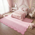 GarveeHome Valentines Scalloped Area Rugs 8x10 for Girls Bedroom, Solid Pink Large Washable Rug Soft Non Slip Backing Floor Mat Carpet Indoor Thin Rug for Living Room Dining Room Playroom Nursery