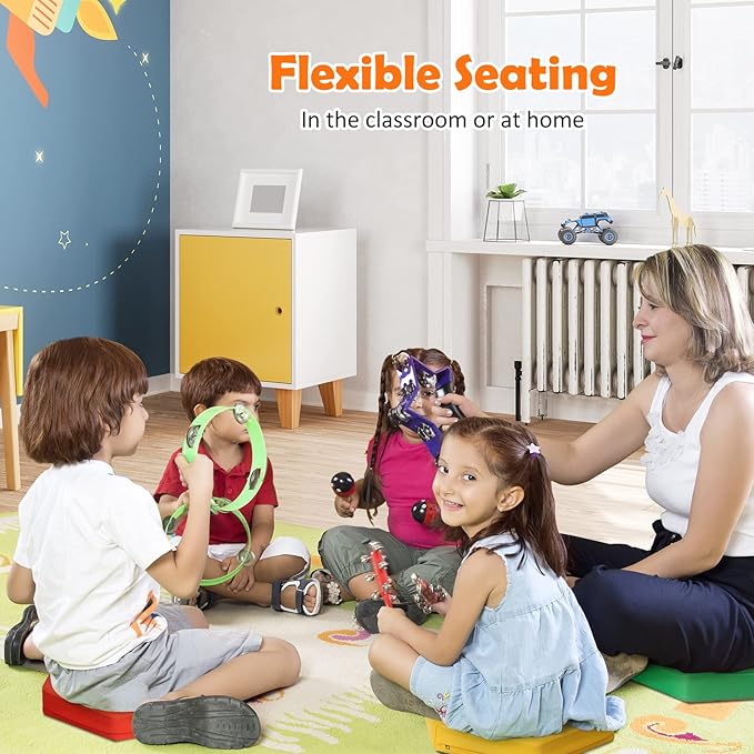 HONEY JOY 6PCS Floor Cushions for Kids, 15 Inch Flexible Alternative Portable Classroom Seating with Handles, Easy to Clean, Thick Soft Foam Hexagon Comfy Seats for Daycare Preschool (Hexagon, Red)