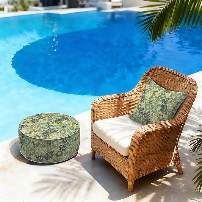 LVTXIII Inflatable Stool Ottoman Footrest with Handle, Decorative Fade-Resistant Foot Stool, Indoor or Outdoor Pouf for Home Garden and Camping Use, 21x21x9, Green Rose