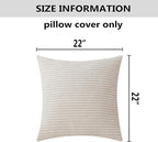 Home Brilliant 22x22 Corduroy Pillow Cover Set of 2 Throw Pillows for Couch Striped Velvet Large Cushion Covers for Chair Valentine's Decor, 55x55 cm, 22 x 22 Inch, Cream Cheese