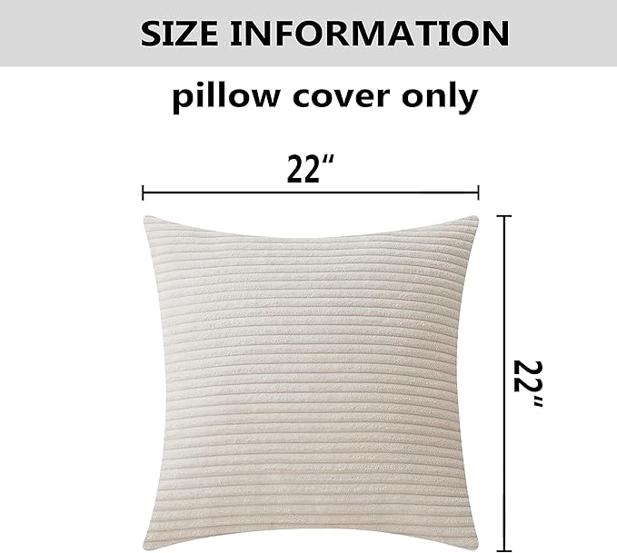 Home Brilliant 22x22 Corduroy Pillow Cover Set of 2 Throw Pillows for Couch Striped Velvet Large Cushion Covers for Chair Valentine's Decor, 55x55 cm, 22 x 22 Inch, Cream Cheese