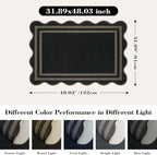 Scalloped Easy Jute Black Rug, 2.6x4 Front Door Washable Door Mat Non Slip Small Kitchen Area Rug, Farmhouse Low Pile Floor Rugs for Entryway Porch Doorway