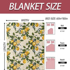 Lemon Botanical Blanket 40×50 Inch,Vintage Hand Drawn Citrus and Blueberry Lightweight Flannel Throw with Script Background,French Country Home Decor,Gifts for Girls,Women