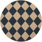 Lahome Colette Checkered Round Rug 3ft, Circle Indoor Outdoor Entryway Patio Rug Washable Easy Jute Rug, Farmhouse Non Slip Small Round Rugs for Bedroom Porch Living Room Decor