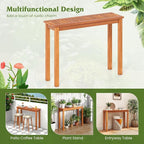 Tangkula Wooden Plant Stand, Outdoor Indoor Solid Wood Flower Pot Holder Display Shelf with Teak Oil Finish, Slatted Top, Rustic Plant Rack for Patio Garden Entryway Porch