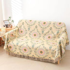 Snycler Boho Throw Blanket 80"x90" - 100% Cotton Ultra Soft Rustic Quilt, Green Floral Printed Farmhouse Decor for Bed, Sofa, Couch, Chair - All Season Cozy Blanket