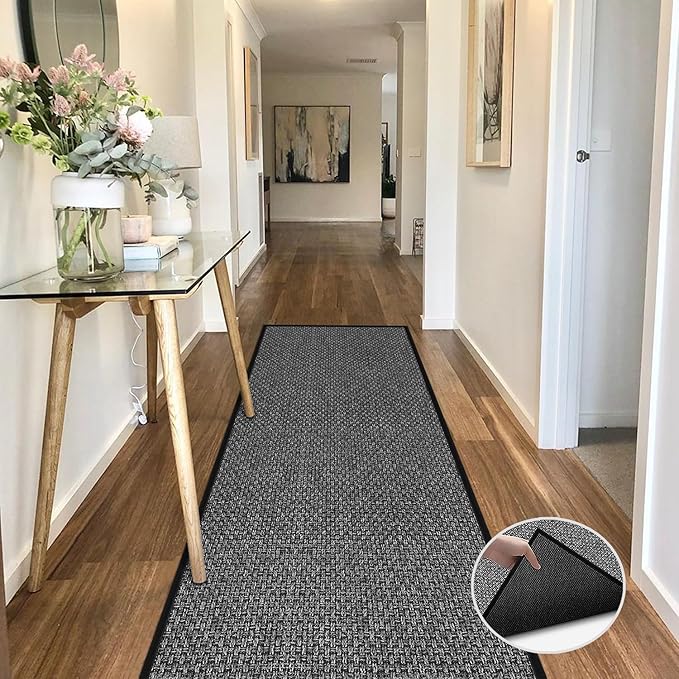 12ft Natural Jute Kitchen Rug Non Slip Washable, Rubber Backed Hallway Carpet Runner, Absorbent Laundry Room Runner Mat