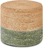 Wimarsbon 18'' Ottoman Pouf, Natural Braided Poof, Rustic Handweave Lounge Pouffe, Boho Footrest Stool for Bedroom, Accent Table for Living Room (Natural Water Hyacinth + Green Corn Husk)