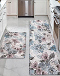 DEXI Kitchen Mats for Floor 2 Piece Set, 17x29+17x59, Cushioned Standing Mat Anti Fatigue, Waterproof Comfort Floral Padded for Laundry Room Office, Pink and Teal