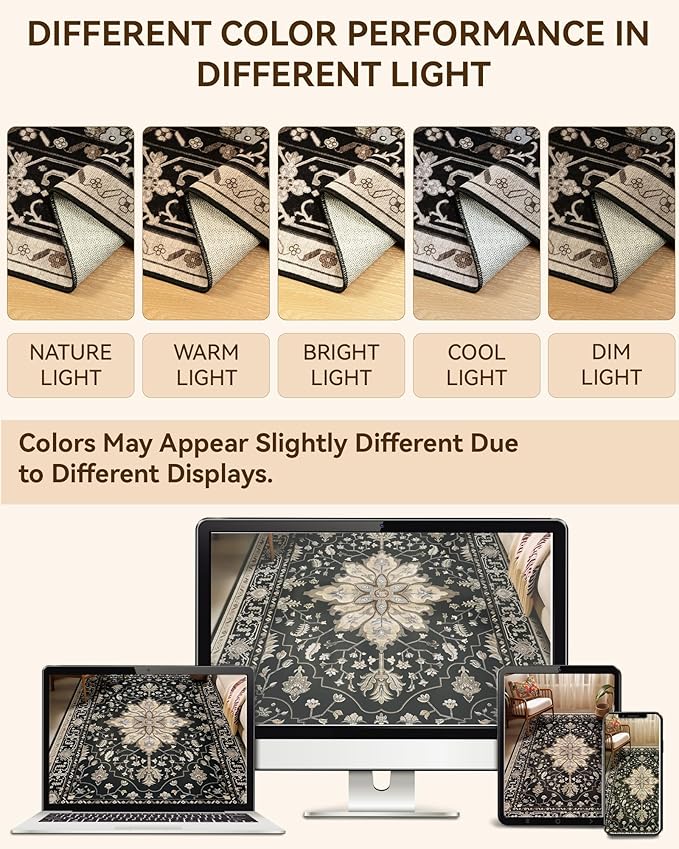 Area Rugs 2'x8' Runner Rug Non Slip Washable for Kitchen Hallway Bedroom Beside Laundry Room Bathroom Rug, Floor Carpet, Black Brown Neutral Dark Tan
