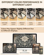 Area Rugs 8'x10' Washable Non-Slip, Floral Vintage Distress Print Pattern Medallion Carpet for Living Room Bedroom Dining Room, Black Brown Neutral Dark Tan