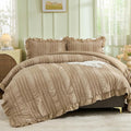 WONGS BEDDING Khaki Comforter Set King,3 Pieces Ruffle Farmhouse Shabby Chic Comforter for King Bed,Soft Textured Boho Bedding Set with 1 Ruffle Comforter,2 Tufted Pillowcases 104"×90"