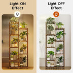 Bamworld Plant Stand with Grow Light Tall Plant Shelf for Mutiple Pots Large Wood Plant Holder Rack for Patio Living Room Balcony Warm Light