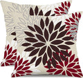 DFXSZ Red Brown Flower Pillow Covers 20x20 Inch Set of 2 White Gray Colored Throw Pillows Outdoor Waterproof Decor for Living Room Sofa Patio Funiture Garden Floral Polyester Pillow Covers 002L20