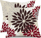 DFXSZ Red Brown Flower Pillow Covers 20x20 Inch Set of 2 White Gray Colored Throw Pillows Outdoor Waterproof Decor for Living Room Sofa Patio Funiture Garden Floral Polyester Pillow Covers 002L20
