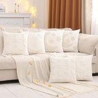 Tosleo Ramadan Pillow Covers 18x18 inch Set of 2 Beige Tufted Bow Embroidery Throw Pillow Covers Ramadan Eid Mubarak Cushion Covers Moon and Star Decorations for Home Couch Sofa Outdoor