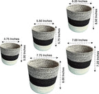 Planter Basket Set – 5-Piece Handwoven Jute Planter Basket for Home Decor, Nursery, or Indoor Plants (5'' to 8'' Diameter, 4.75'' to 7.75'' Height) – Wrinkle Free - Gray, Black & Natural Stripe