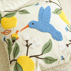 AVOIN colorlife Hummingbird Floral Lemon Embroidered Throw Pillow Covers, 18 x 18 Inch Holiday Spring Summer Decorative Tufted Patterned Linen Cushion Case for Sofa Couch Set of 2