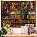 Accnicc Plant Cat Bookshelf Tapestry Botanical Floral Flower Cats Book Tapestries Wall Hanging Vintage Library Small Tapestry for Bedroom Living Room Dorm 60 x 44 inch