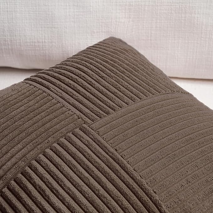 Fancy Homi 2 Packs Dark Brown Lumbar Decorative Throw Pillow Covers 16x26 Inch for Living Room Couch, Rustic Farmhouse Boho Home Decor, Soft Striped Corduroy Rectangle Accent Cushion Case 65x40 cm