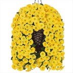 HyeFlora Artificial Fake Hanging Flowers Plants Baskets for Outdoor Outside, Faux Silk Yellow Morning Glory Flowers UV Resistant Look Real Hanging Planter for Home Porch Patio Balcony Yard Decor