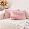 Pack of 2 Faux Fur Christmas Throw Pillow Covers 12x20 Inch, Soft Plush Striped Neutral Couch Pillow Cover, with Velvet Back Modern Home Decor for Sofa Living Room Couch Bed Pink