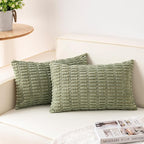Pack of 2 Corduroy Decorative Throw Pillow Covers 12x20 InchSoft Boho Striped Pillow Covers Modern Farmhouse Home Decor for Sofa Living Room Couch Bed（Sage Green）