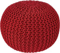 · REDEARTH · Round Pouf Ottoman - Hand Knitted Cable Boho Poof - Foot Stool Bean Bag - Home Décor Stuffed Footrest for Living Room - Nursery - Bedroom - 100% Cotton Poufs (19.5"x19.5"x14") - Red