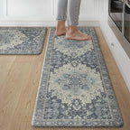 GENIMO Kitchen Mats for Floor 2PCs, Washable Anti Fatigue Mat for Cushioned, 17.3"x47"+17.3"x30", Waterproof Kitchen Rugs, Non Slip Comfort Standing Mat Rug for Home, Sink, Laundry, Center Blue