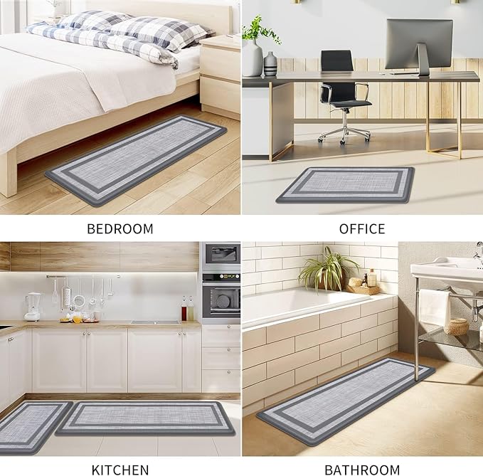 Mattitude Kitchen Mats Set of 2 Cushioned 0.47 inch Kitchen Rugs Non-Skid Rug Sets Ergonomic Comfort Standing Mat for Kitchen, Floor, Office, Sink, Laundry, Gray