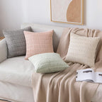 MIULEE Pack of 2 Corduroy Decorative Euro Sham Throw Pillow Covers 24x24 Inch Soft Boho Striped Pillow Covers Modern Farmhouse Home Decor for Sofa Living Room Couch Bed Light Grey
