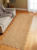 MDS 1 PC Handwoven Braided Jute Area Rug 2ft x 8ft Rectangle Scalloped Edge, 100% Natural Jute Rustic Farmhouse Reversible Accent Rug for Bedroom Living Room Hallway Entryway Office Kitchen (2' x 8')