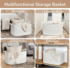 Goodpick Large Blanket Basket Living Room, Storage Baskets for Organizing, Woven Rope Laundry Basket for Toy Storage, 21.6" x 14.9" x 11.8", White