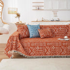 VClife Boho Couch Cover for 3 Cushion Couch Sofa Durable Soft Chenille Sofa Slipcover for Sectional Sofa, 1 PC Multi-Functional Sofa Covers Protector, Caramel and White Furniture Protector 71" x 134"