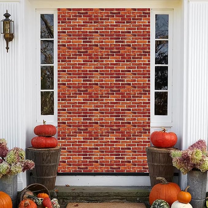 Large Brick Wall Backdrop Tapestry for Christmas, Faux Brick Backdrop Wall Covering Removable Red Tablecloth, Medieval Castle Stone Photo Scene Setter for Winter Curtains Door Decor (51" X 90")